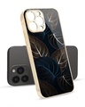 Shop Blue Golden Leaves Metallic Glod Premium Glass Case for Apple iPhone 13 Pro Max-Front