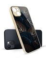 Shop Blue Golden Leaves Metallic Glod Premium Glass Case for Apple iPhone 14 Plus-Front