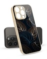 Shop Blue Golden Leaves Metallic Glod Premium Glass Case for Apple iPhone 14 Pro-Front