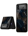 Shop Blue Golden Leaves Premium Glass Case for Samsung Galaxy Z Flip4 5G (Shock Proof, Scratch Resistant)-Front