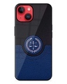 Shop Blue Leather Wallet Premium Printed Glass Cover for Apple iPhone 14 (Shock Proof, Scratch Resistant)-Front