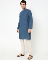 Shop Men's Blue Mandarin Collar Straight Relaxed Fit Long Kurta-Design