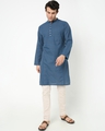 Shop Men's Blue Mandarin Collar Straight Relaxed Fit Long Kurta