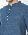 Shop Men's Blue Mandarin Collar Straight Relaxed Fit Long Kurta