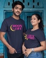 Shop Pack of 2 Unisex Blue Moon & Sun Typography Couple T-shirt-Front