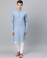 Shop Blue Printed Straight KurtaWith pyjama-Front