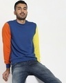 Shop Men's Blue Contrast Sleeve Color Block Sweatshirt-Front