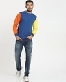 Shop Men's Blue Contrast Sleeve Color Block Sweatshirt-Full