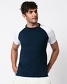Shop Blue & White Half Sleeve Raglan T-Shirt-Front