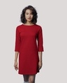 Shop Bold Red Boat Neck 3/4th Sleeve T-Shirt Dress-Front