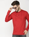 Shop Bold Red Henley Hoodie Full Sleeve T-Shirt-Front