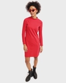 Shop Bold Red High Neck Slim Fit Pocket Dress-Full