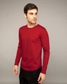 Shop Bold Red Slit Neck Full Sleeve Henley T-shirt