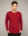 Shop Bold Red Slit Neck Full Sleeve Henley T-shirt-Front