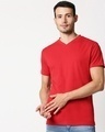 Shop Bold Red V Neck Half Sleeve T-Shirt-Front