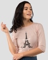Shop Bonjour Paris 3/4 Sleeve Slim Fit T-Shirt-Front