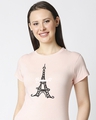 Shop Bonjour Paris Half Sleeve Printed Pink T-Shirt-Front