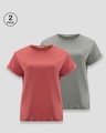 Shop Pack of 2 Women's Red & Grey T-shirt-Front
