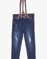 Shop Boys Blue Washed Slim Fit Jeans Suspender-Front