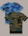 Shop Pack of 2 Boys Green & Blue Camouflage Printed T-shirt-Front