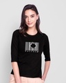 Shop Break Code Round Neck 3/4 Sleeve T-Shirt Black-Front