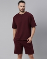 Shop Men's Maroon Knitted Lounge Shorts-Front