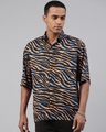 Shop Men's Orange Abstract Printed Boxy Fit Shirt-Front