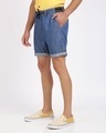 Shop Solid Indigo Shorts With Drawcord Fastening-Full