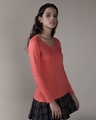 Shop Brick Red Scoop Neck Full Sleeve T-Shirt-Design