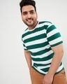 Shop Men's Bright White & Ultramarine Green Stripe Plus Size T-shirt-Front