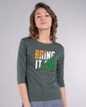 Shop Bring It On Tricolor Round Neck 3/4th Sleeve T-Shirt-Front