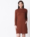Shop Brown High Neck Pocket Dress-Front