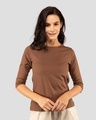 Shop Brown Round Neck 3/4th Sleeve T-Shirt-Front