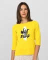 Shop Women's Yellow Brush Stroke Whatever 3/4th Sleeve Typography Slim Fit T-shirt-Front