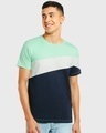 Shop Men's Green & Blue Color Block T-shirt-Front