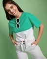 Shop Women's Green & White Color Block T-shirt-Front