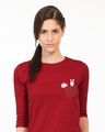 Shop Women's Red Bunny Rabbit Pocket 3/4th Sleeve Graphic Printed Slim Fit T-shirt-Front