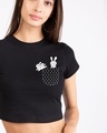 Shop Bunny Rabbit Pocket Round Neck Crop Top T-Shirt-Front