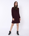 Shop Burgundy Fleece Hoodies Dress-Full