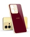 Shop Burgundy Gold Logo Metallic Gold Premium Glass Case for Vivo V25-Front