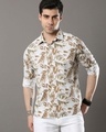 Shop Men's Brown Leaf Printed Slim Fit Shirt-Front