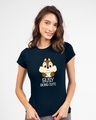 Shop Busy Being Cute Half Sleeve T-Shirt (DL) Navy Blue-Front