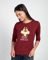 Shop Busy Being Cute Round Neck 3/4th Sleeve T-Shirt (DL) Scarlet Red-Front