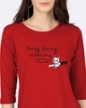 Shop Busy Doing Nothing Printed 3/4 Sleeve Slim Fit T-shirt-Front