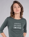 Shop But First, Coffee Round Neck 3/4th Sleeve T-Shirt-Front
