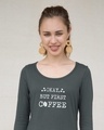 Shop But First, Coffee Scoop Neck Full Sleeve T-Shirt-Front