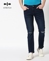 Shop Cadet Blue Distressed Mid Rise Stretchable Men's Jeans-Front