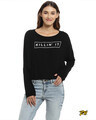 Shop Casual 3/4 Sleeve Printed Women Black Top-Front