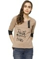 Shop Casual 3/4 Sleeve Printed Women's Brown Top-Front