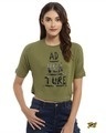 Shop Casual Half Sleeve Printed Women Green Crop Top-Front